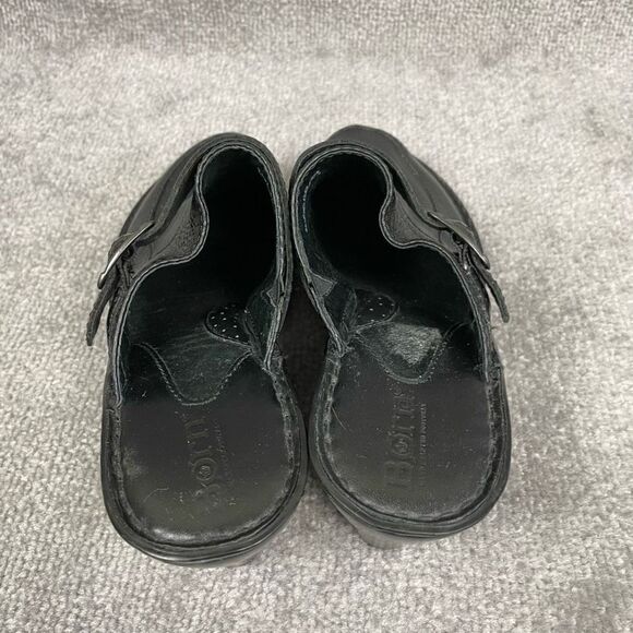 BOC Born Women’s 8 Black Leather Slip On Heeled Clogs Mules Buckle - Picture 2 of 7